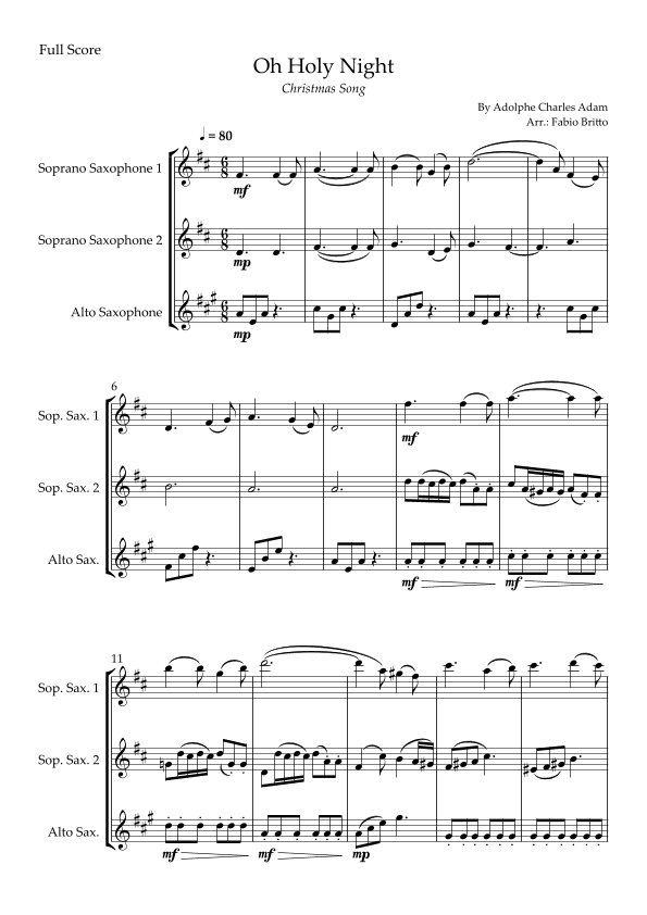Oh Holly Night (Christmas Song) for Saxophone Trio (arr. Fabio Britto)