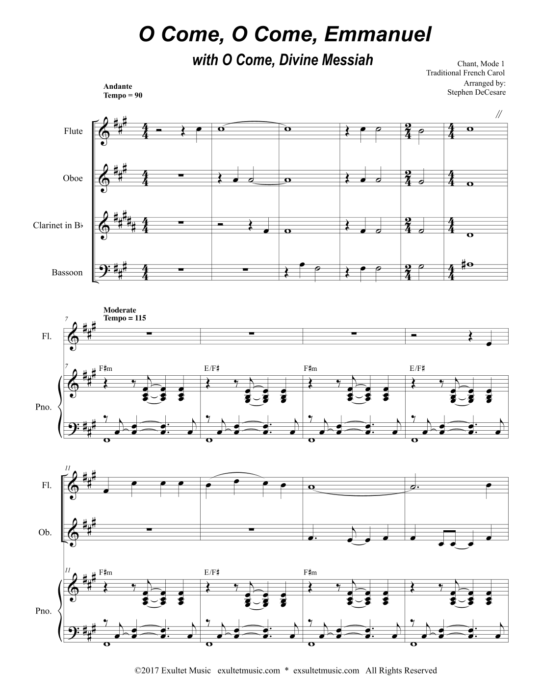 O Come, O Come, Emmanuel (with "O Come, Divine Messiah") (Woodwind Quartet and Piano) (arr. Stephen DeCesare)