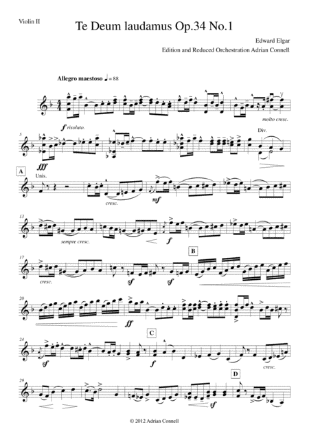 Elgar - Te Deum - Reduced Orchestration - Violin 2 (arr. Adrian Connell)
