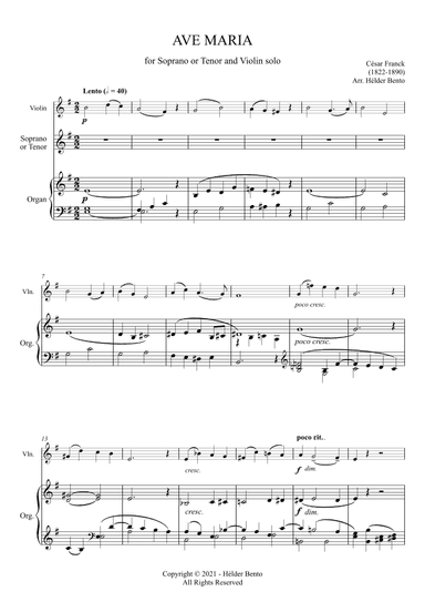Avé Maria - César Franck for High Voice (Em) and Violin Solo (arr. H. Bento)