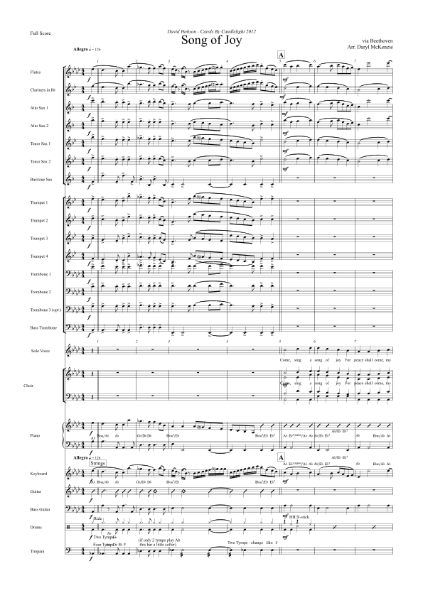Song of Joy for Solo Tenor Voice, Choir and Big Band Key of Ab to Bb major (arr. Daryl McKenzie)