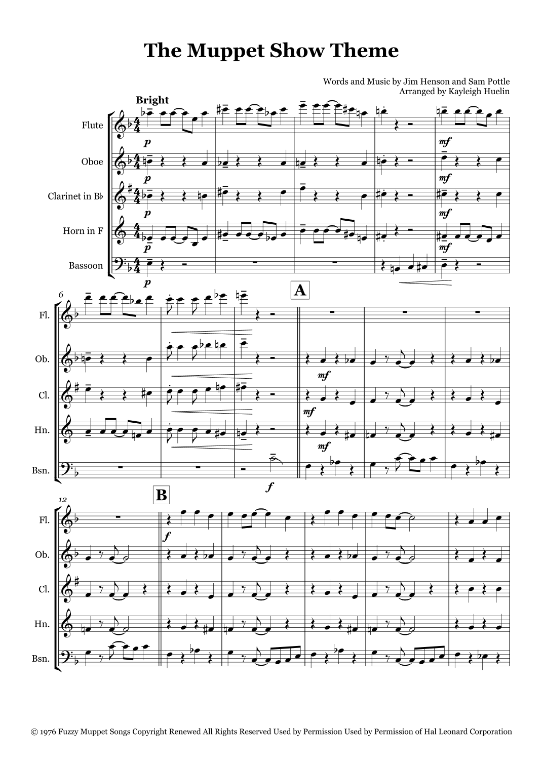 The Muppet Show Theme (arr. Kayleigh Huelin)