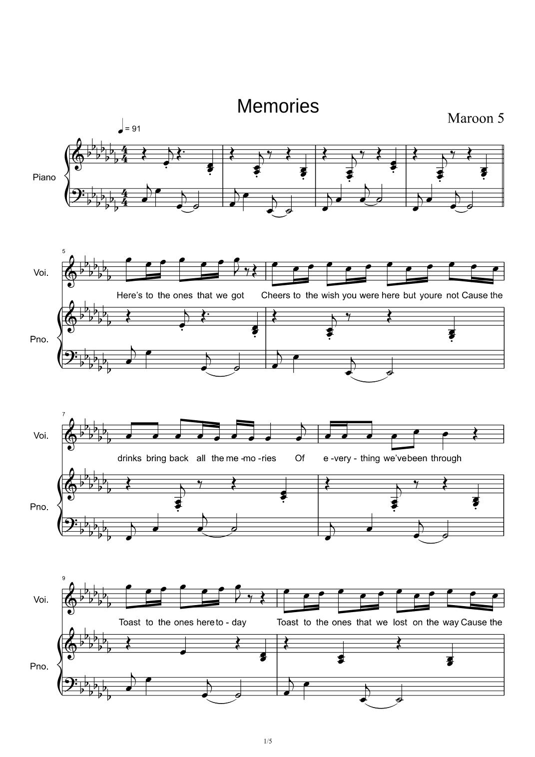 Memories (arr. Maroon 5)