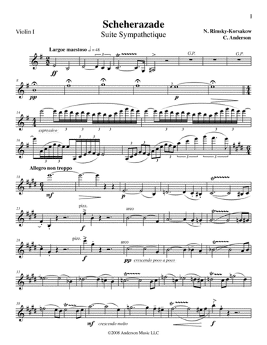 Scheherazade arranged for flute, harp and string quintet - Violin 1 Part (arr. Catherine and David Anderson)