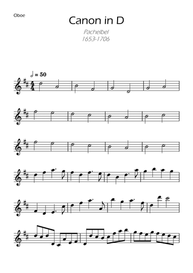 Canon in D Solo Easy Oboe (arr. Ygor Nunes)