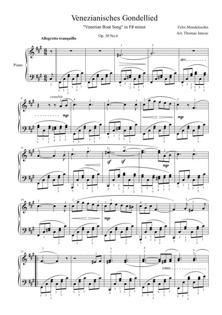Venetianisches Gondellied Op.30 No.6 (arr. Thomas Jancso)