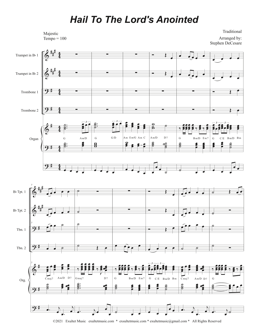 Hail To The Lord's Anointed (Brass Quartet with Organ accompaniment - Alternate Version) (arr. Stephen DeCesare)