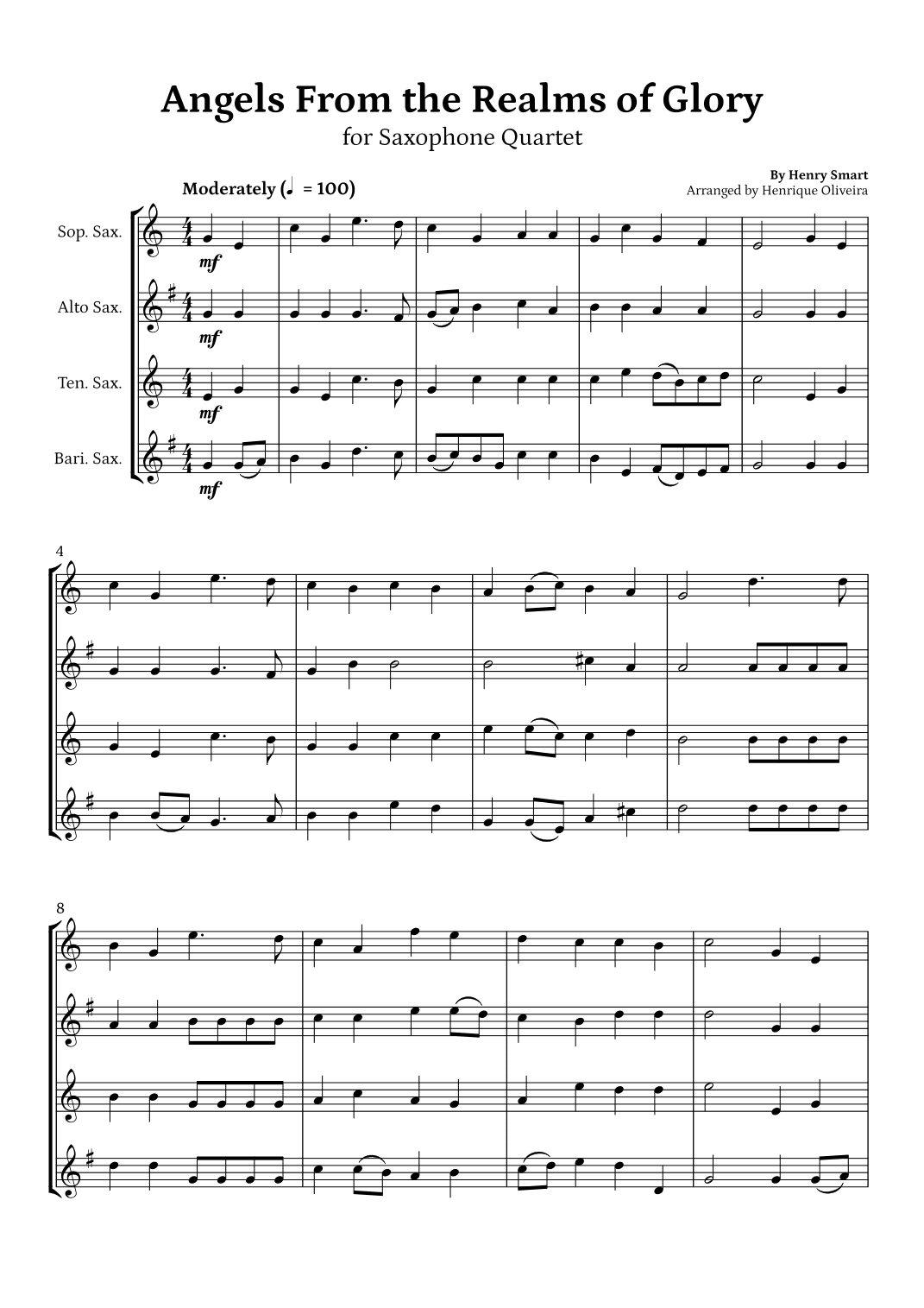 Angels from the Realms of Glory (Saxophone Quartet) - Christmas Carol (arr. Henrique Oliveira)