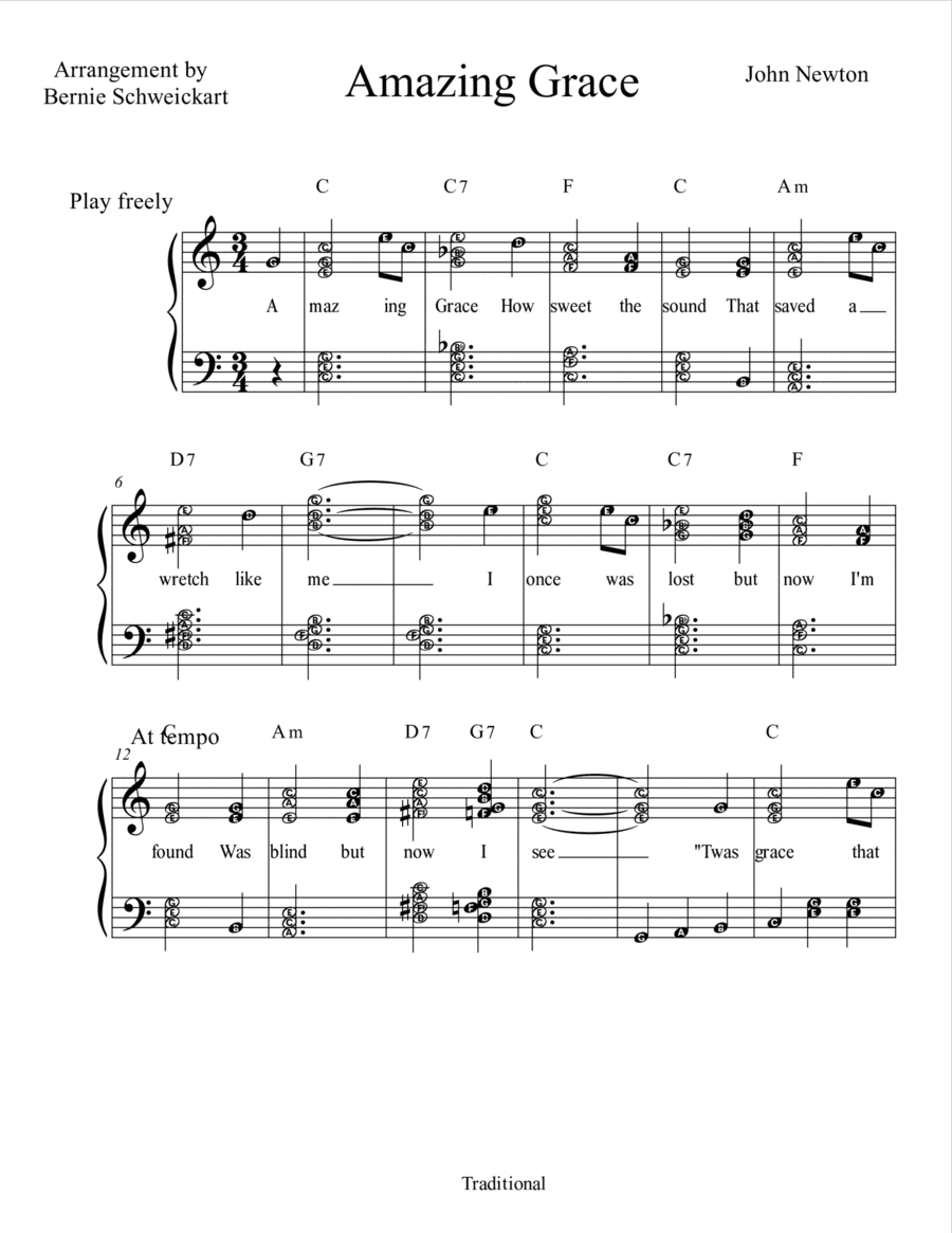 Amazing Grace BIG NOTE VERSION (arr. Bernie Schweickart)