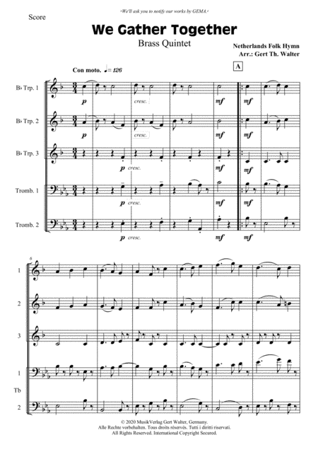 We Gather Together (arr. Gert Th. Walter)