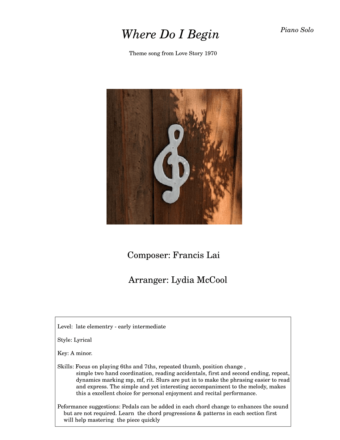 Where Do I Begin (love Theme) (arr. Lydia McCool)