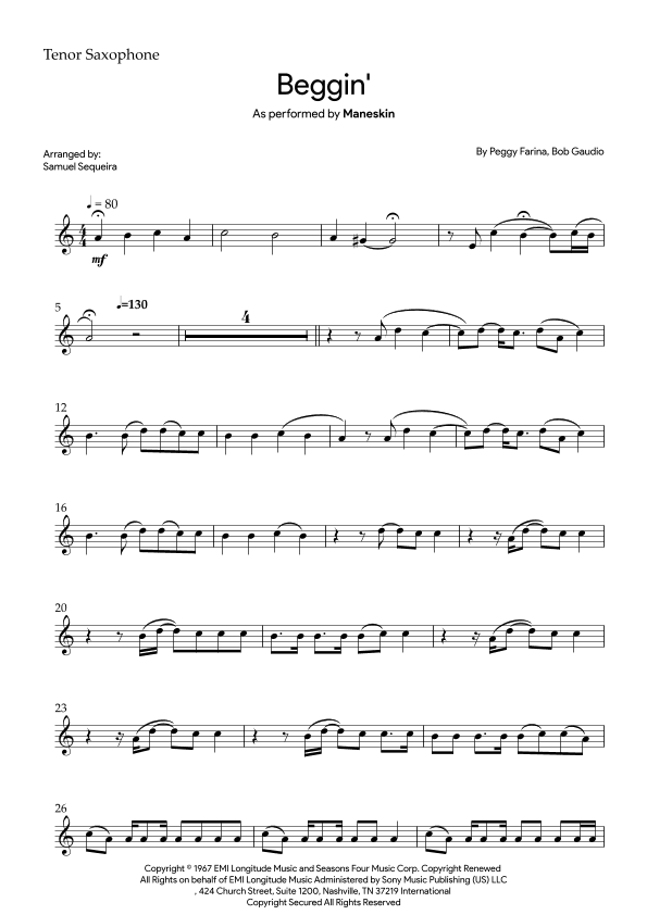 Beggin' (arr. Samuel Sequeira)