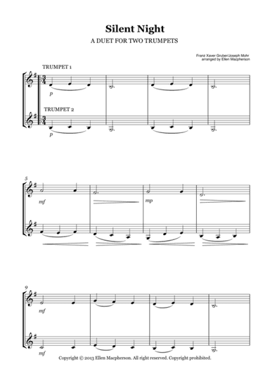 Silent Night - Christmas Duet for Two Trumpets (arr. Ellen Macpherson)