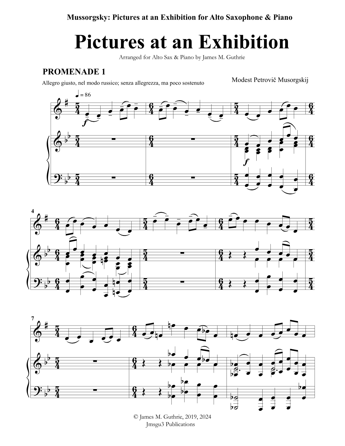 Mussorgsky: Pictures at an Exhibition for Alto Sax & Piano (arr. James M. Guthrie)