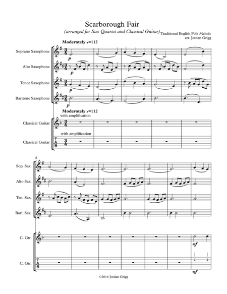 Scarborough Fair (arranged for Sax Quartet and Classical Guitar) (arr. Jordan Grigg)
