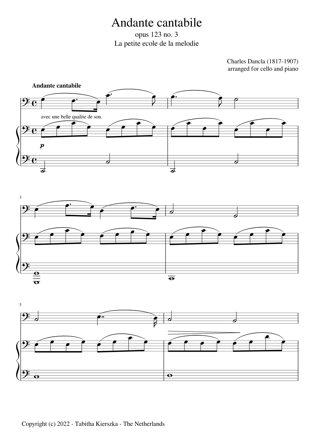 Andante Cantabile, opus 123 no. 3 (arr. T.C. Kierszka)