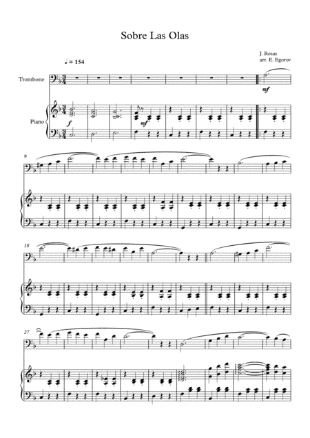 Sobre Las Olas (Over The Waves), Juventino Rosas, For Trombone & Piano (arr. Eugene Egorov)