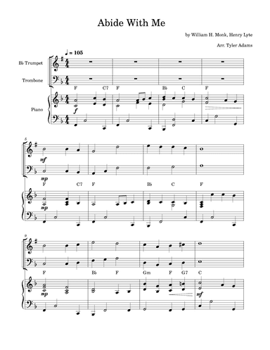 Abide With Me (Trumpet and Trombone Duet with Piano) (arr. Tyler Adams)