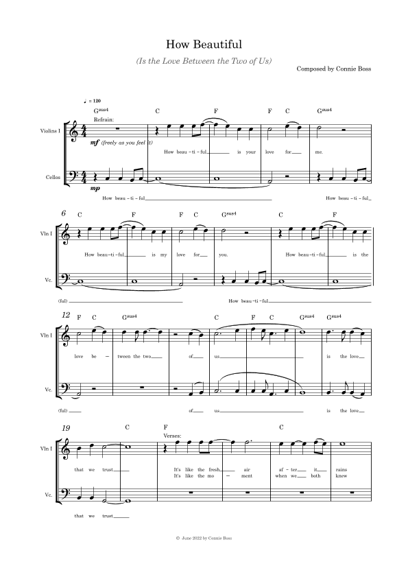 How Beautiful (Is the Love Between the Two of Us) - Violin and Cello duet