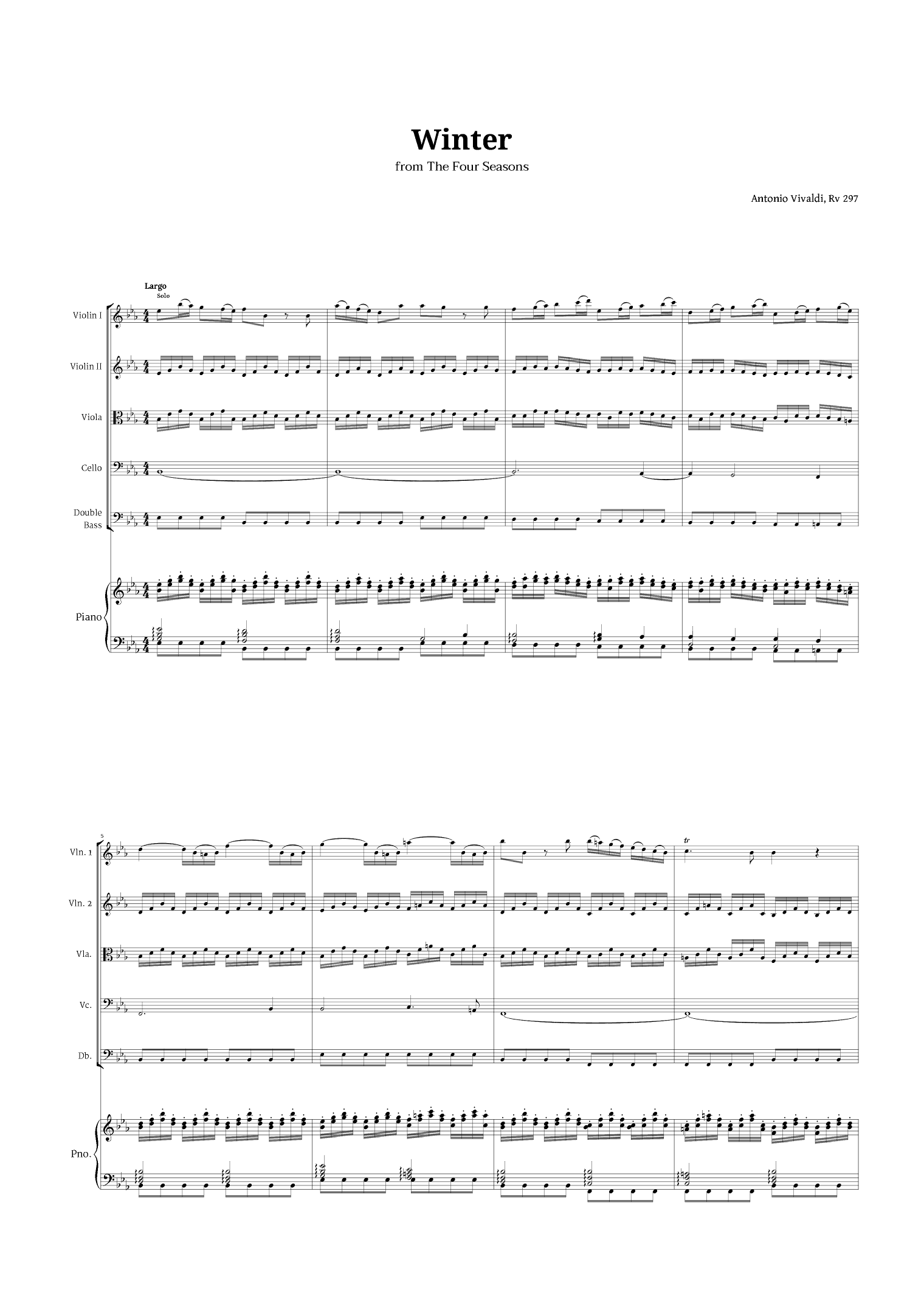 Largo from Winter by Vivaldi for String Quintet and Piano (arr. Langanho)