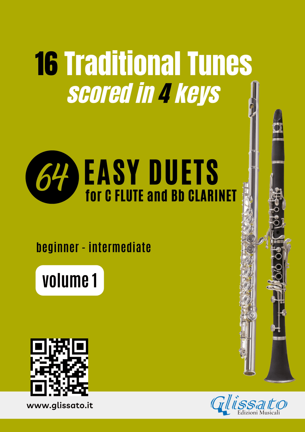 Flute and Clarinet 64 easy duets - 16 Traditional tunes scored in four keys  (volume 1) (arr. Francesco Leone)