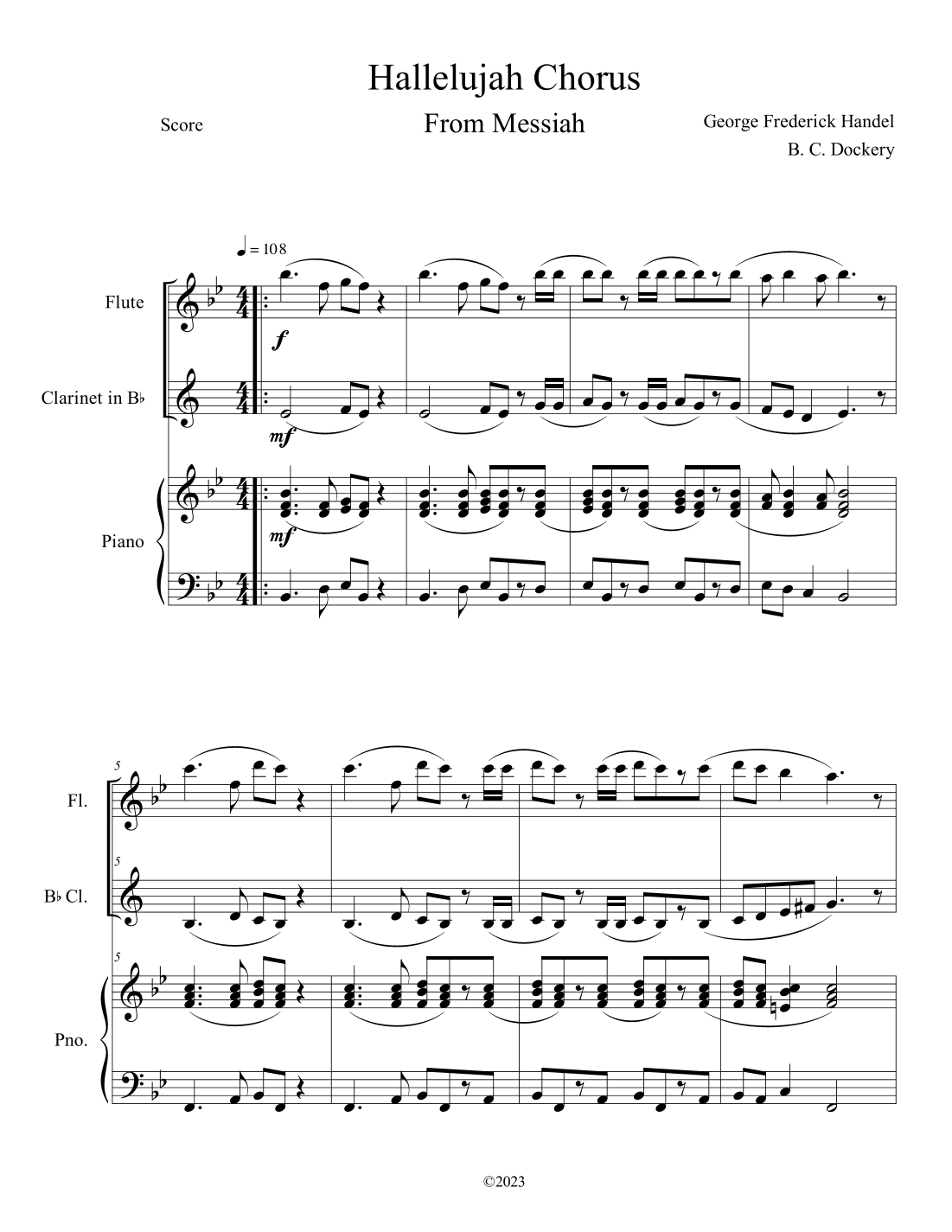 Hallelujah Chorus from Messiah (Flute and Clarinet Duet with Piano Accompaniment) (arr. B. C. Dockery)