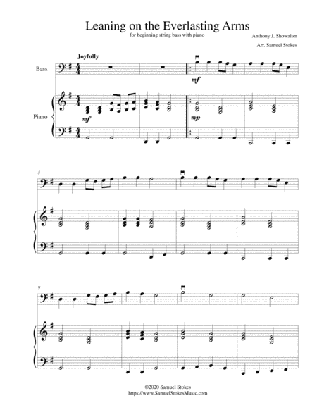 Leaning on the Everlasting Arms - for beginning string bass with optional piano accompaniment (arr. Samuel Stokes)