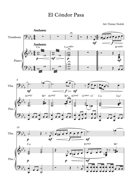 El Cóndor Pasa Trombone and Piano (arr. Tomaz Nedoh)