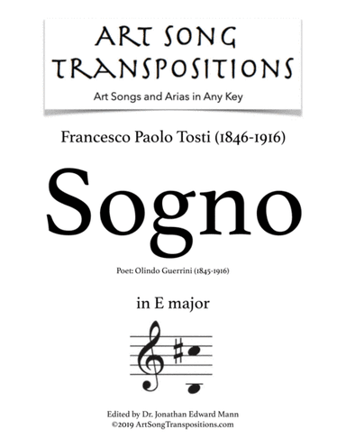 TOSTI: Sogno (transposed to E major) (arr. ArtSongTranspositions.com)