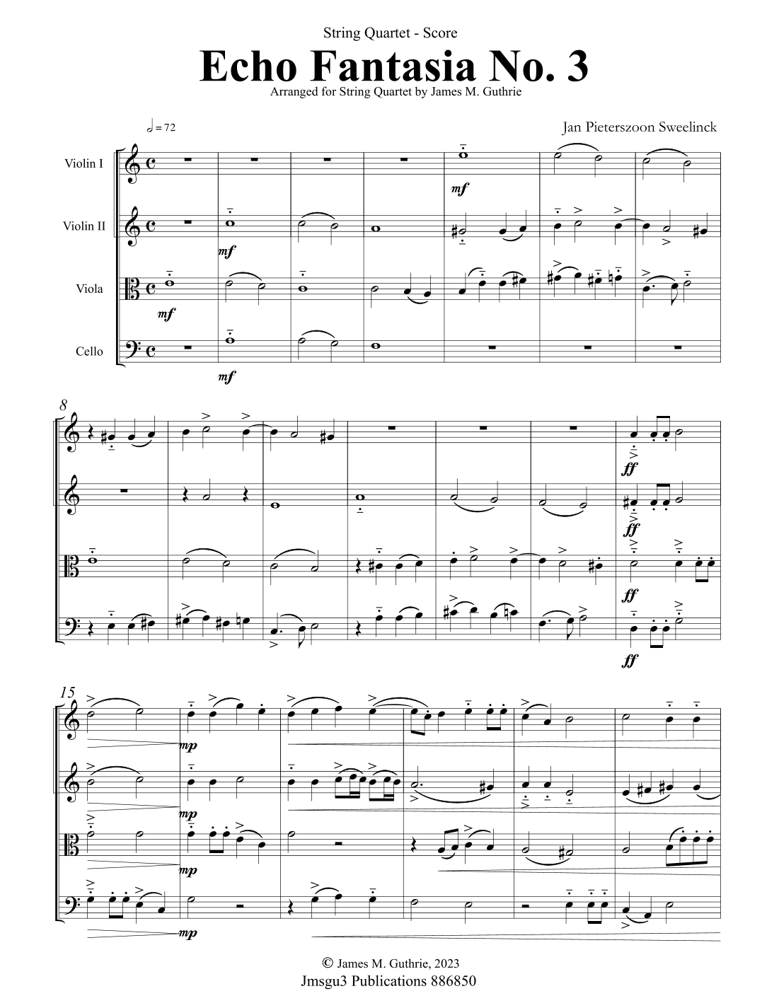 Sweelinck: Echo Fantasia No. 3 for String Quartet (arr. James M. Guthrie)