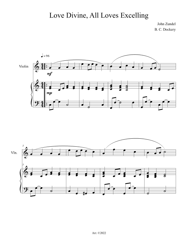 Love Divine, All Loves Excelling (Violin Solo with Piano Accompaniment) (arr. B. C. Dockery)