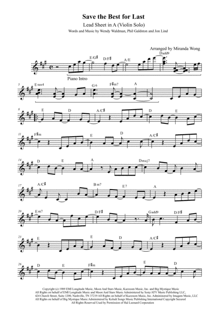 Save The Best For Last (arr. Miranda Wong)