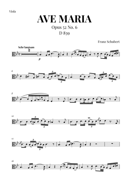 Ave Maria (Schubert) for Viola (arr. Cadenza Editions)