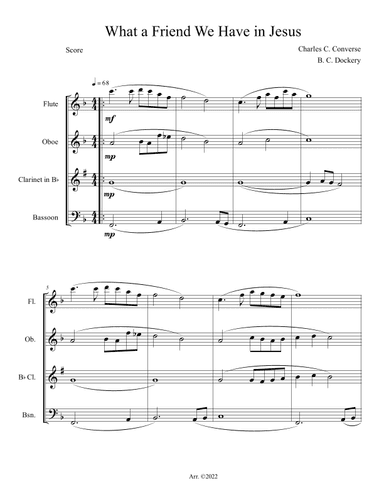 What a Friend We Have in Jesus (Woodwind Quartet) (arr. B. C. Dockery)