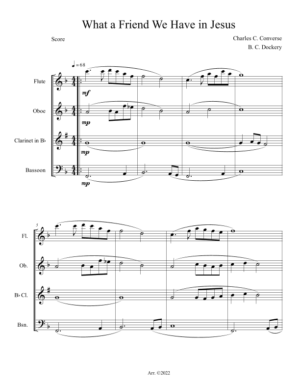 What a Friend We Have in Jesus (Woodwind Quartet) (arr. B. C. Dockery)