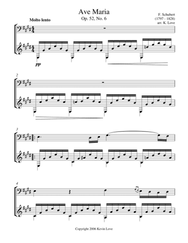 Ave Maria, E Major (Cello and Guitar) - Score and Parts (arr. Kevin Love)