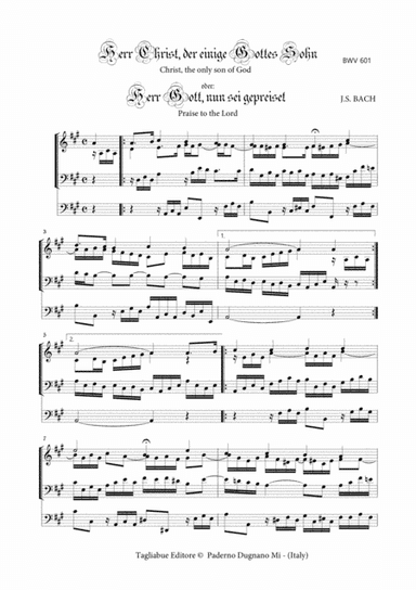 BACH J.S. - BWV 601 - HERR CHRIST, DER EIN'GE GOTTES SOHN - For Organ 3 staff (arr. Marcello Meneguzzo)