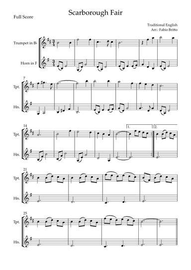 Scarborough Fair for Trumpet in Bb & Horn in F Duo (arr. Fabio Britto)