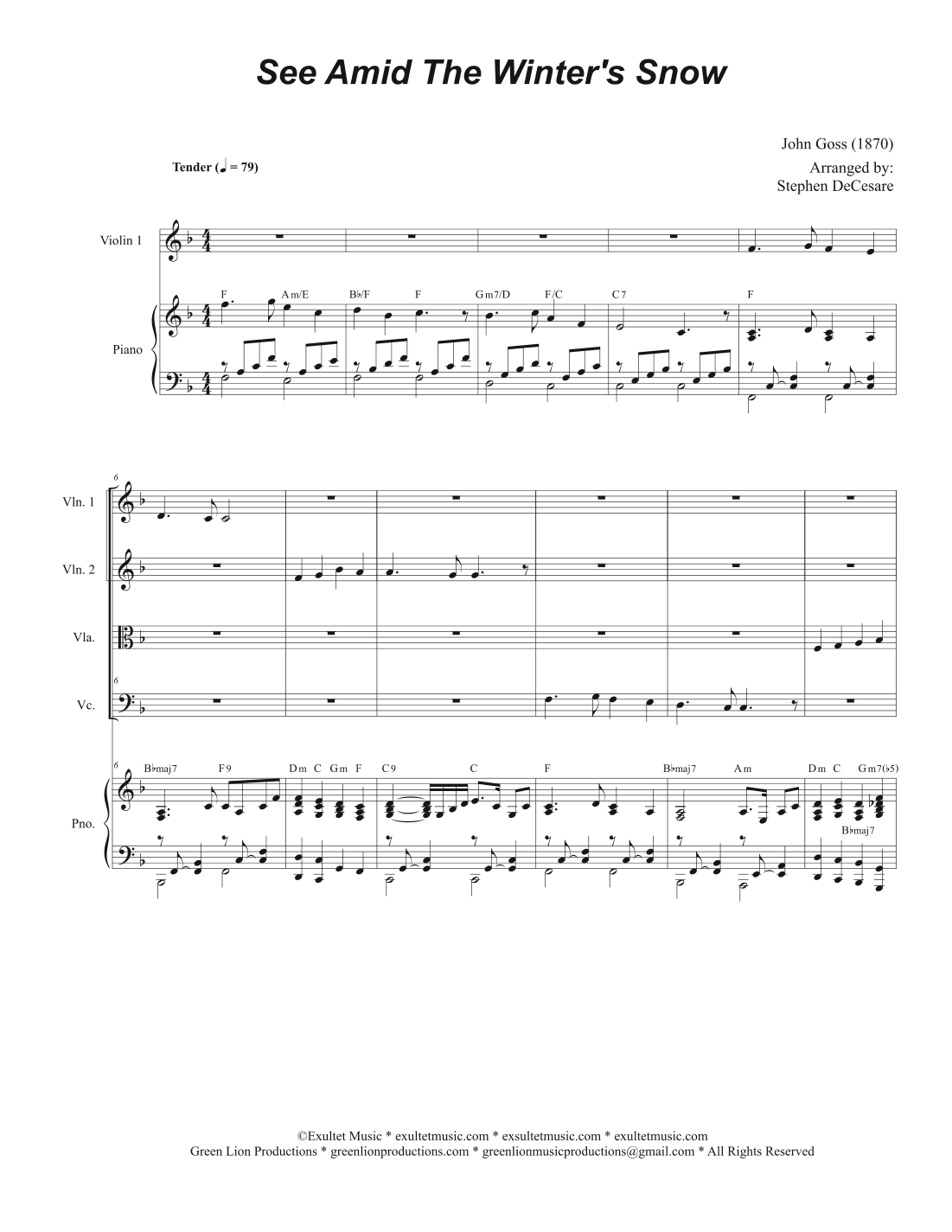 See Amid The Winter's Snow (String Quartet and Piano) (arr. Stephen DeCesare)