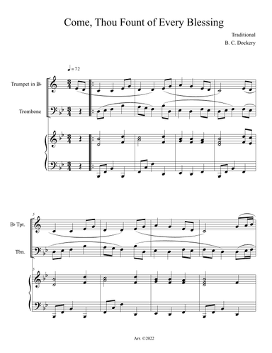 Come, Thou Fount of Every Blessing (Trumpet and Trombone Duet with Piano Accompaniment) (arr. B. C. Dockery)