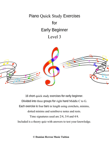 Piano Quick Study Exercises for Early Beginner Level 3