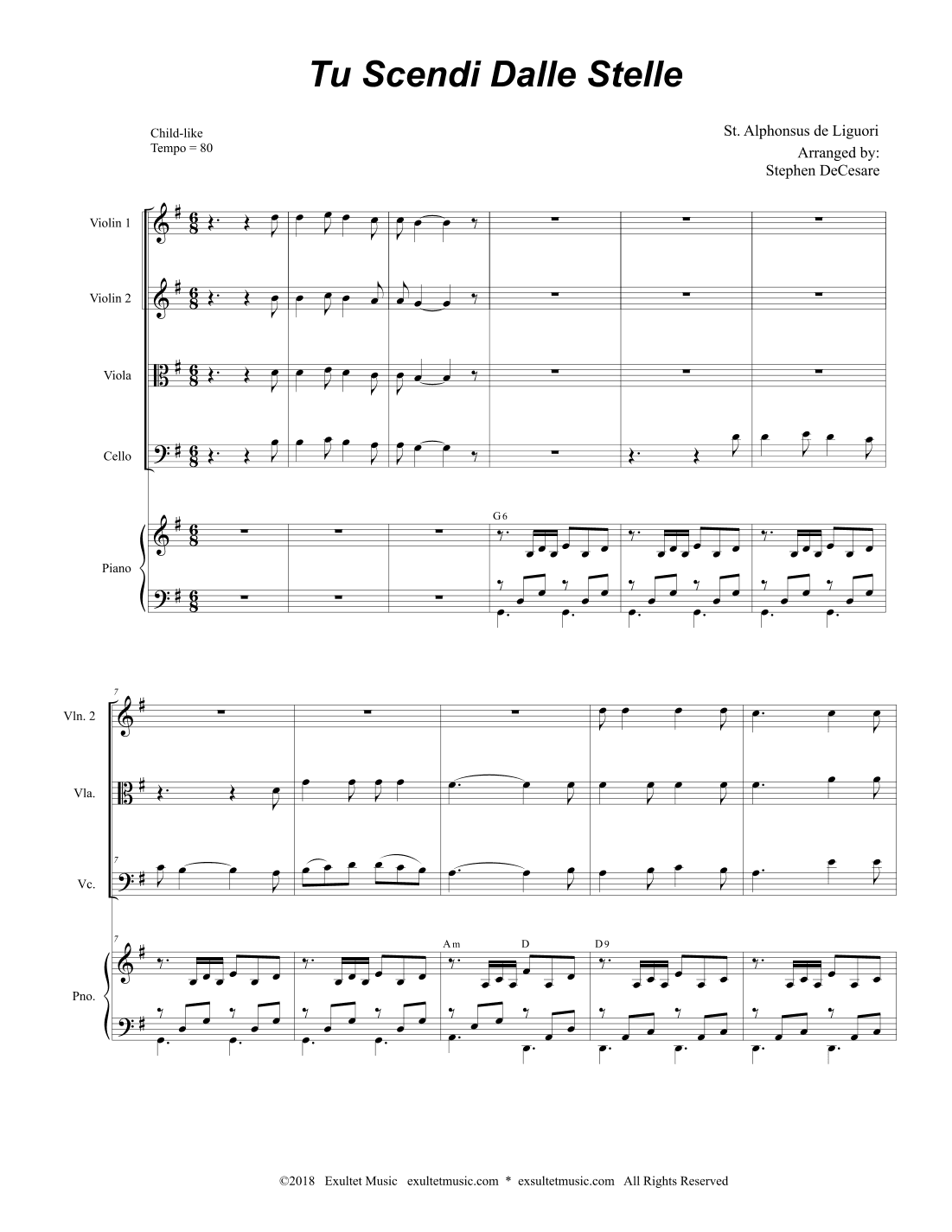 Tu Scendi Dalle Stelle (String Quartet and Piano) (arr. Stephen DeCesare)