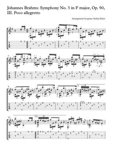 Symphony No. 3 in F major, Op. 90, III. Poco allegretto (arr. Stefan Dulov)