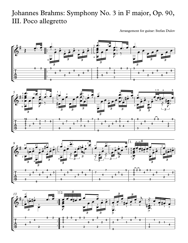 Symphony No. 3 in F major, Op. 90, III. Poco allegretto (arr. Stefan Dulov)