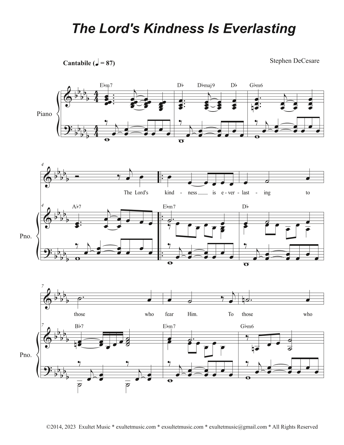 The Lord's Kindness Is Everlasting (Unison choir)