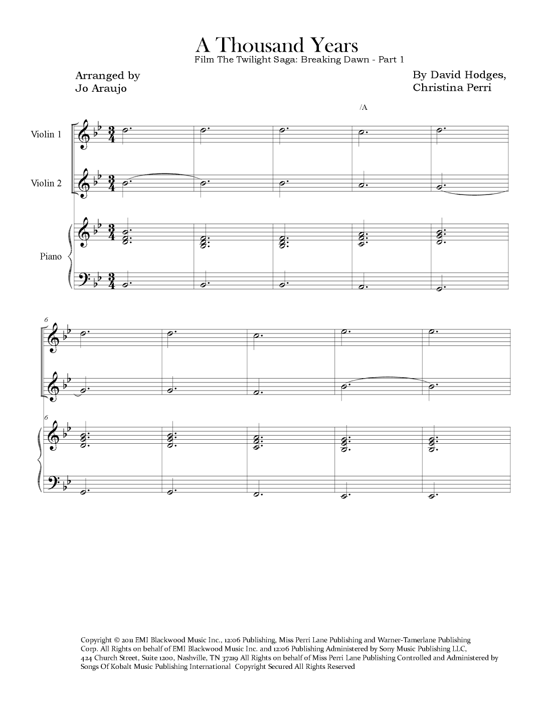 A Thousand Years (arr. Jo Araujo)