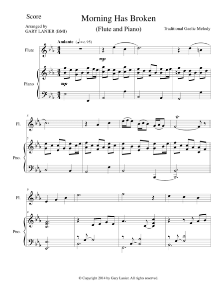 MORNING HAS BROKEN (Flute/Piano and Flute Part) (arr. Gary Lanier)