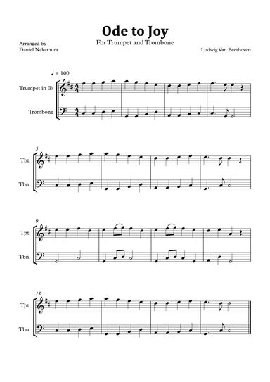 Ode to Joy (Easy Trumpet and Trombone) (arr. Daniel Nakamura)