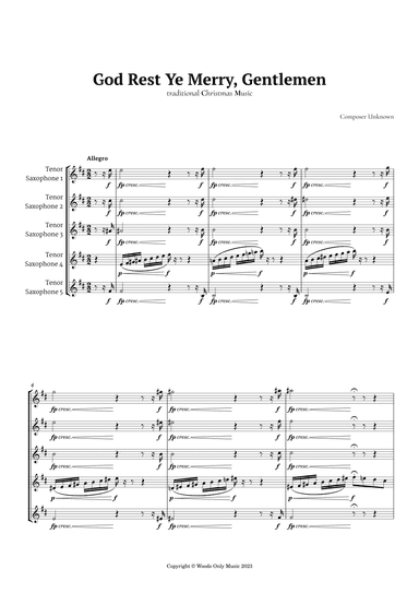 God Rest Ye Merry Gentlemen for Tenor Sax Quintet (arr. Ander)