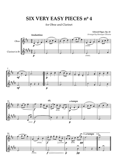 Six Very Easy Pieces nº 4 (Andantino) - Oboe and Clarinet (arr. Henrique Oliveira)